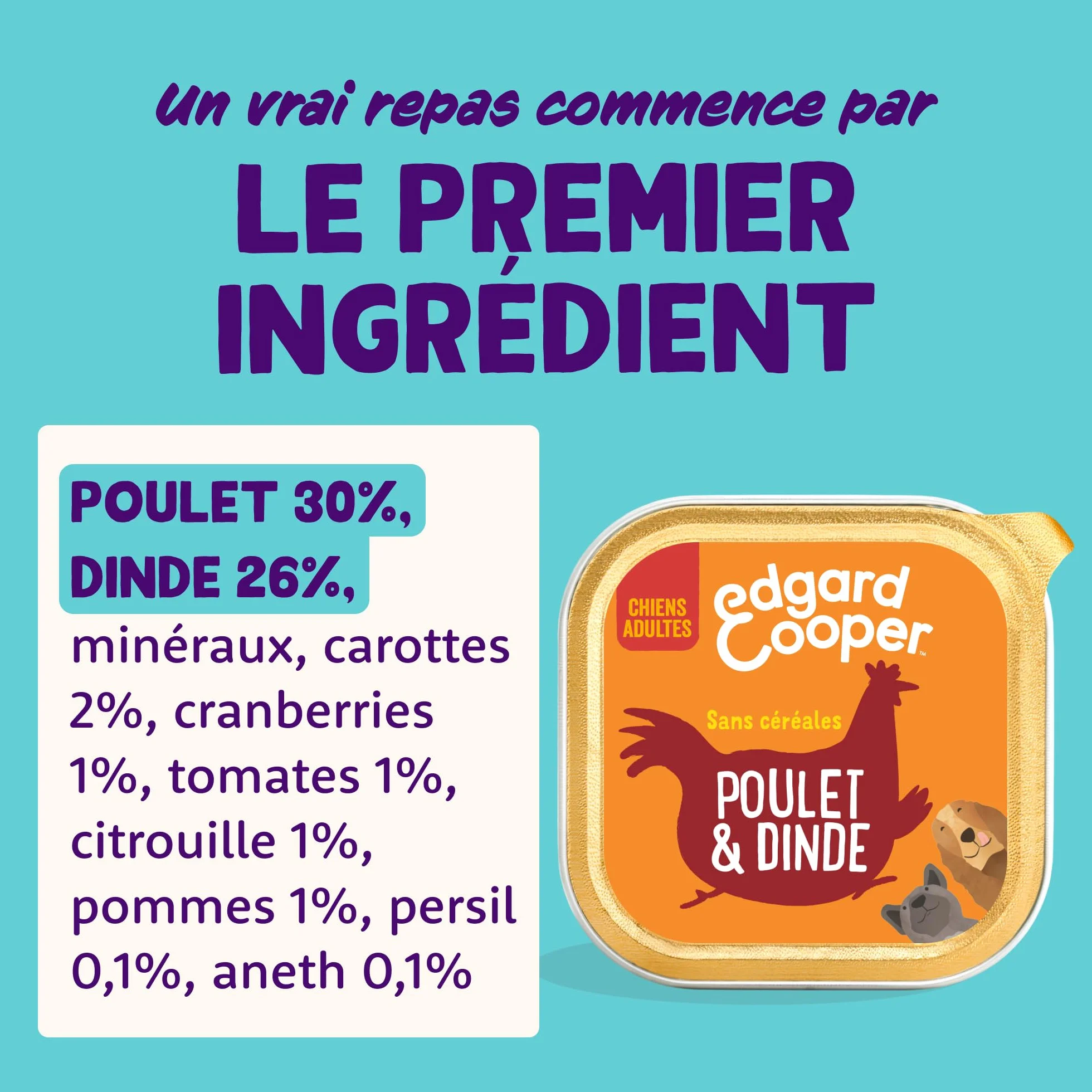 Edgard & Cooper Pâtée Pour Chien, Nourriture Humide Sans Céréales, Multipack 6x100g Poulet, Agneau & Gibier