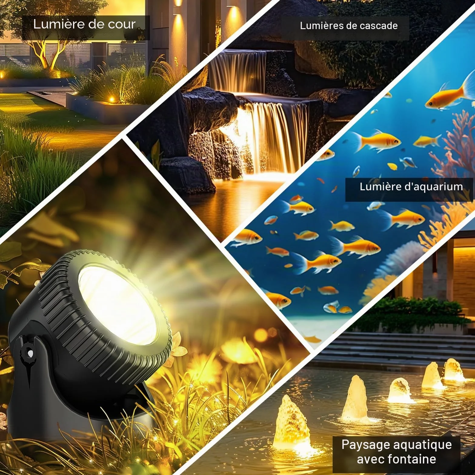 PChero Éclairage de bassin LED sous-marin IP68 projecteur de piscine étanche