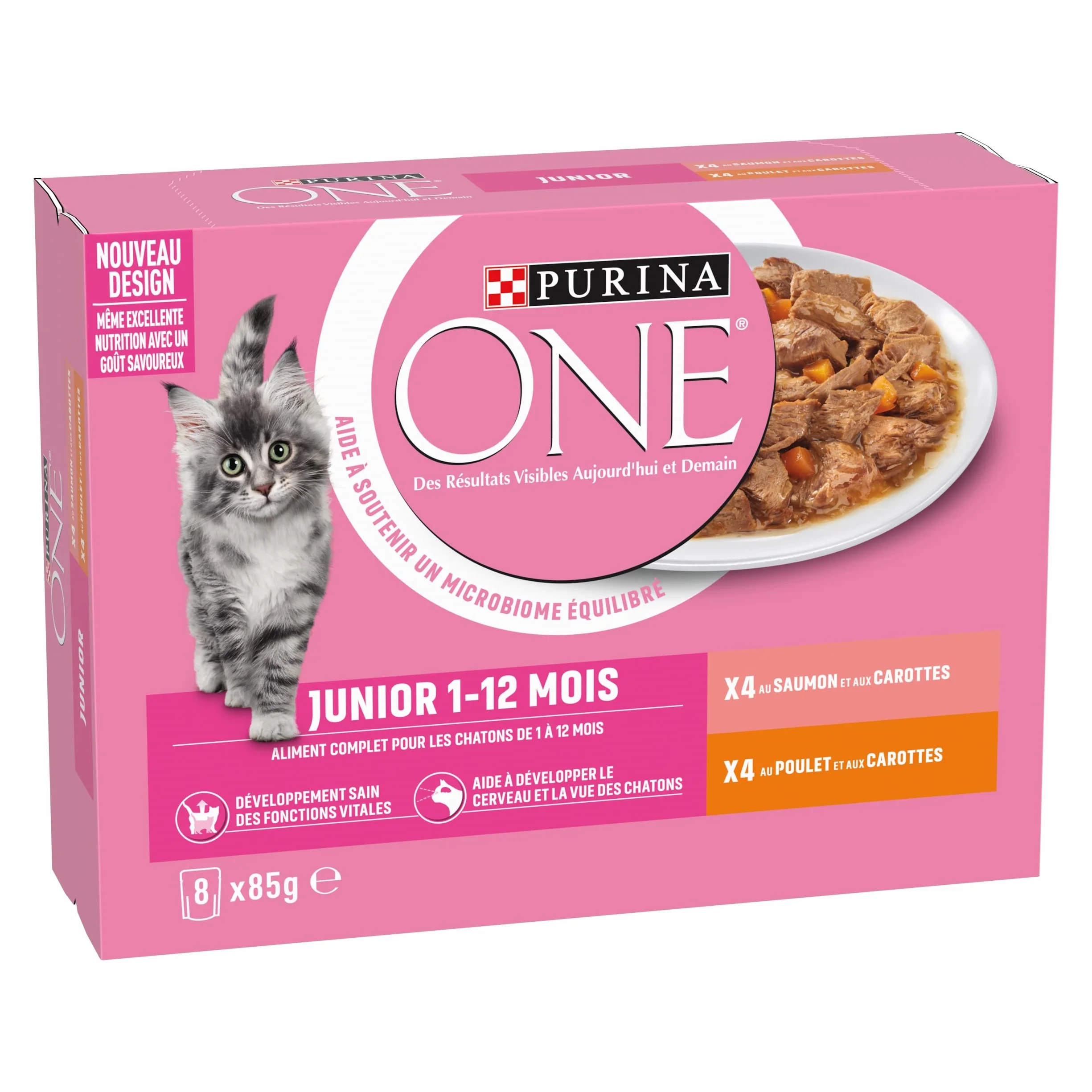 PURINA ONE Chat Kitten Effilés Sauce Saumon Poulet 8x85g