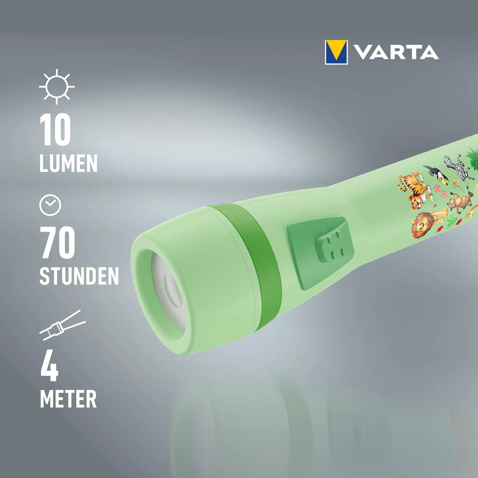 VARTA Lampe Torche Enfants Alimentée par Piles AA Conception Jungle Protection Yeux