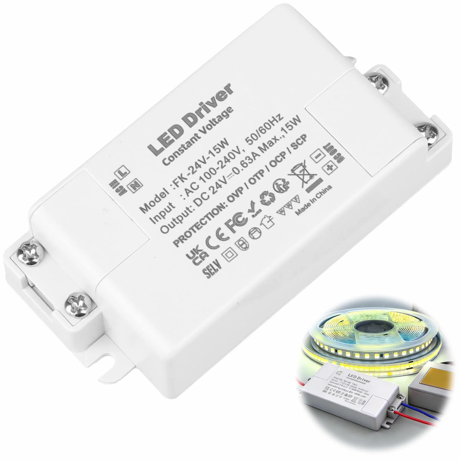 Transformateur LED 24V 15W 630mA Non Dimmable pour Bandes Lampes MR16 G4 GU5.3