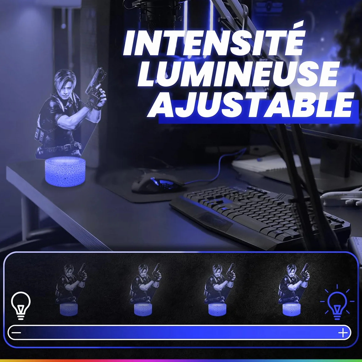 Lampe 3D Res Evil Deco Chambre Garçon, Lumière LED Veilleuse Gaming Gamer Jeux Video Idée Cadeau Décoration Bureau