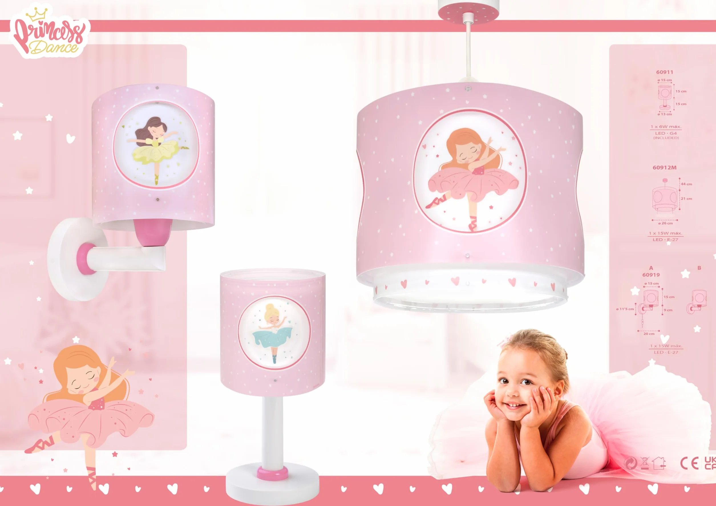 Dalber Lampe Suspension Plafonnier Enfants Ballerine E27