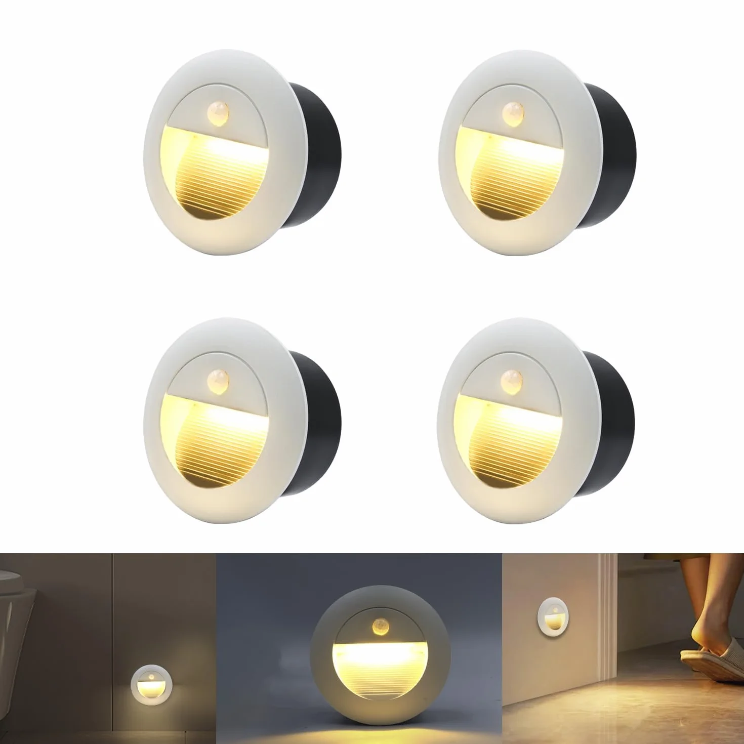 Applique Encastré Murale LED 1.5W 3000K IP65 65mm 230V Blanc Paquet de 4