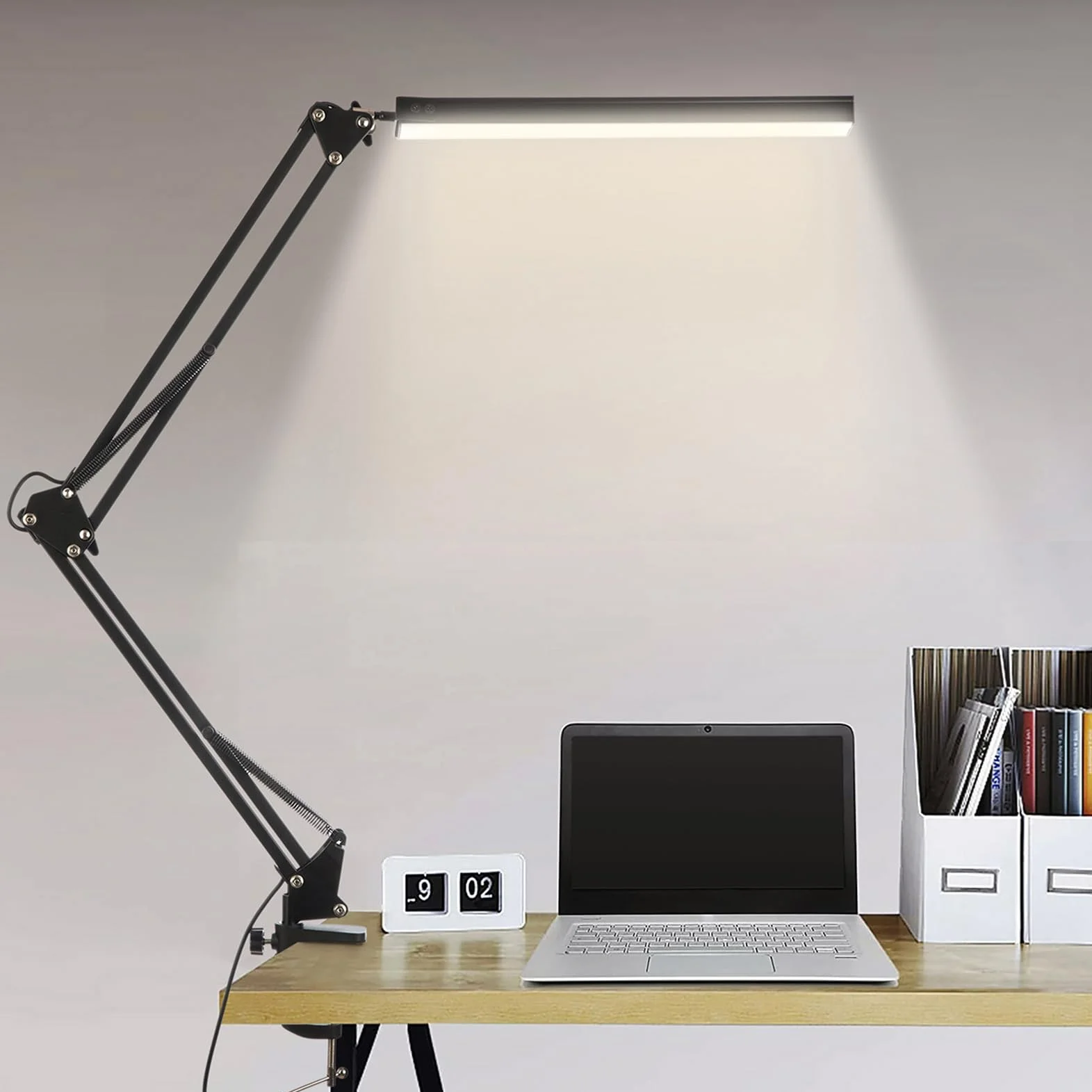BIENSER Lampe de Bureau LED Architecte 14W Pliable avec Pince, 10 Niveaux de Luminosité x 3 Modes de Couleur, Réglable