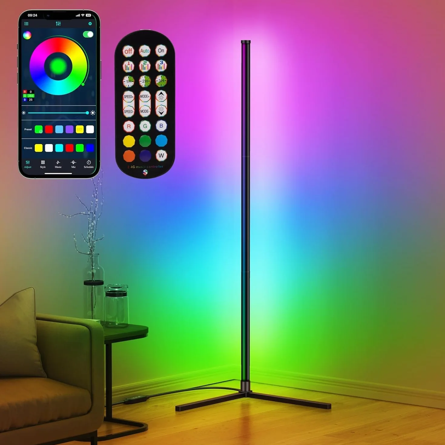 Lampadaire LED sur Pied avec APP et Télécommande 16 Millions de Couleurs Synchronisation Musicale