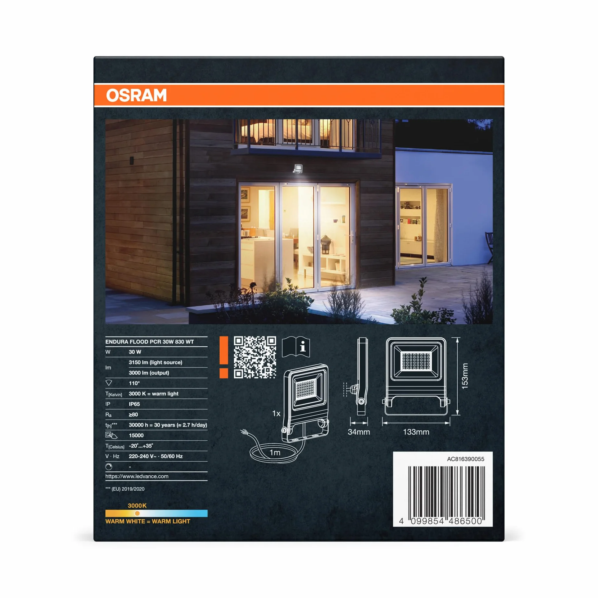 Osram Endura Pro projecteur extérieur capteur angle diffusion large gris foncé