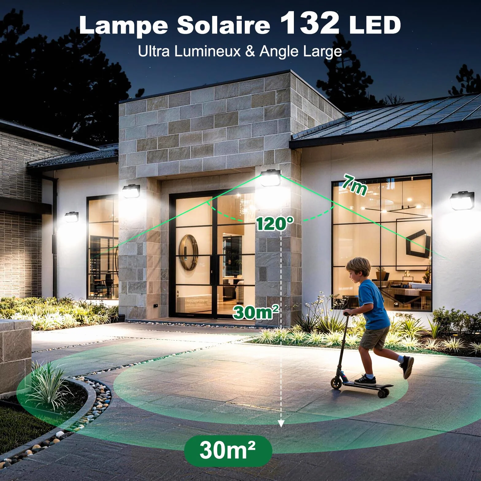Lampe Solaire Exterieur LED IP65 6000K Blanc Froid 3 Modes avec Detecteur de Mouvement Lot de 3