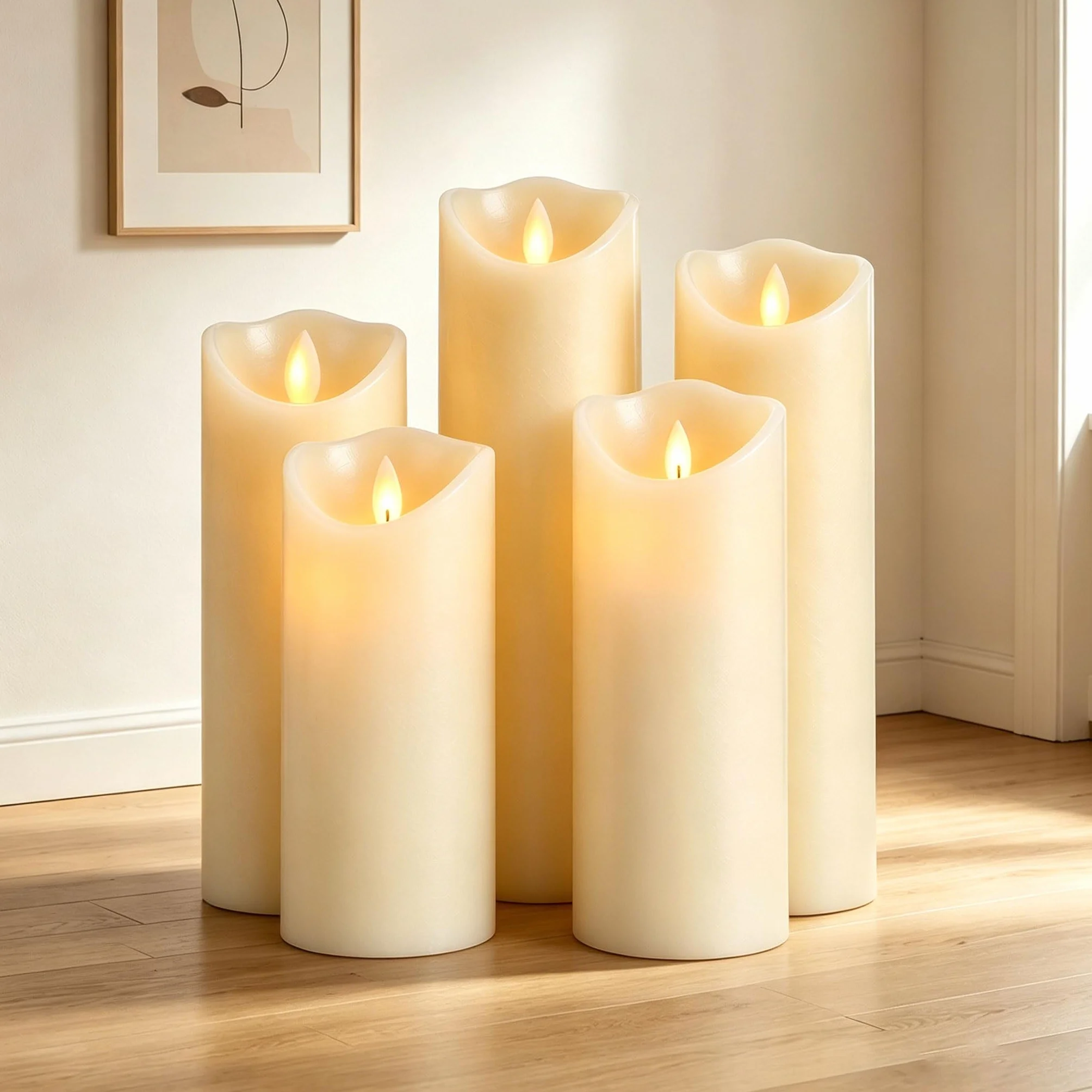 Bougies LED en Cire Ivoire Flamme Oscillante Réaliste, Télécommande, Diamètre 5,5cm, Réutilisables