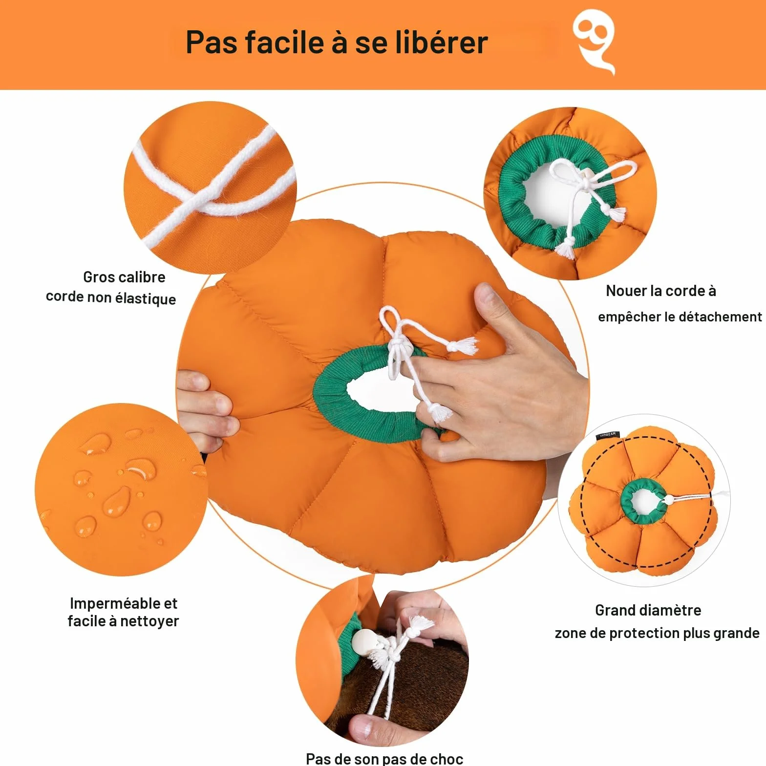 Collier Anti Léchage pour Chat, Imperméable et Ajustable, Style Fleur Violette, Orange M