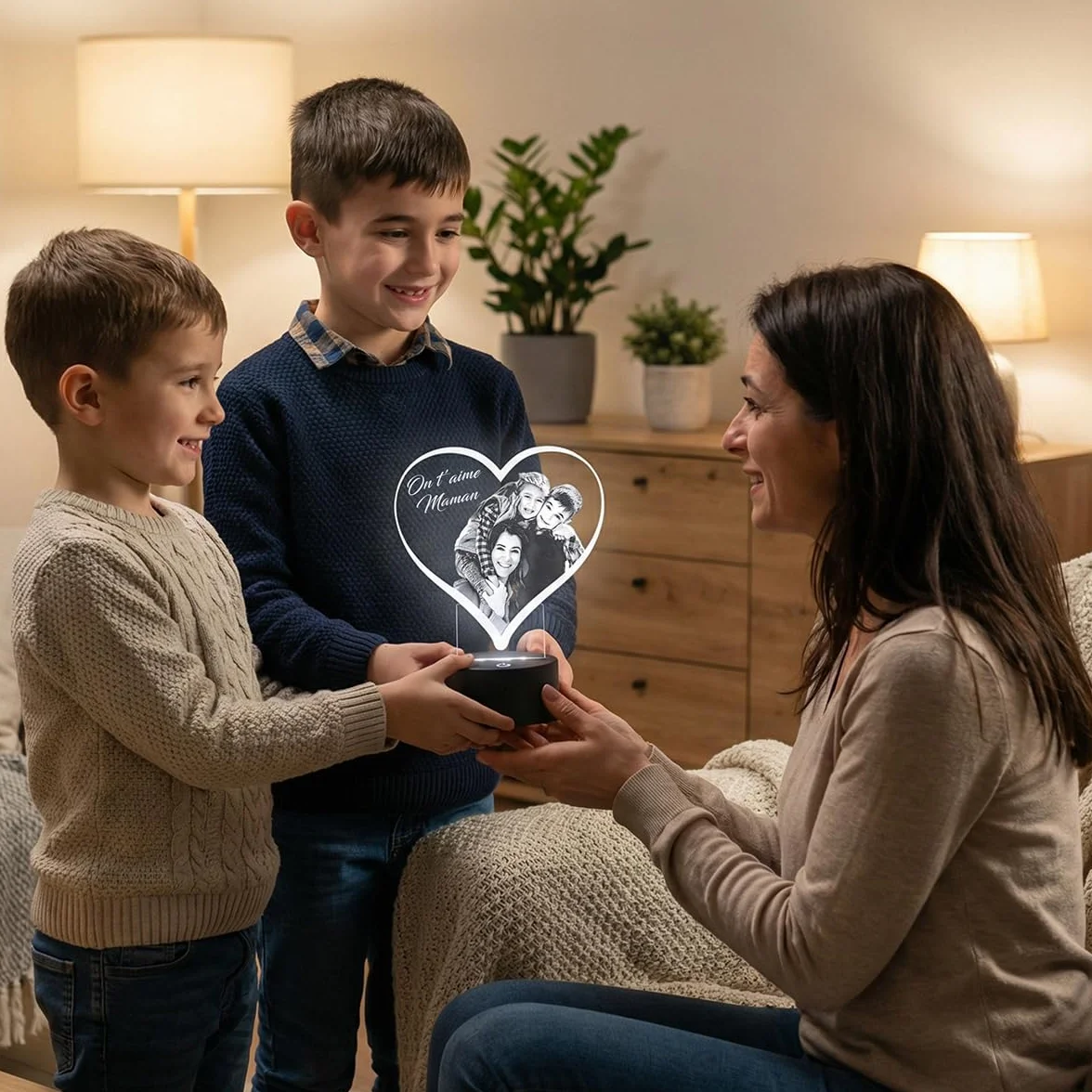 Lampe Photo Personnalisée Coeur, Cadeau Couple Personnalisé, Lampe de Chevet avec Photo et Texte