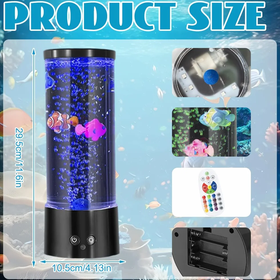 Lampe à Lave LED avec Télécommande, 16 Couleurs, 4 Modes, Faux Aquarium Poisson, Veilleuse Maison