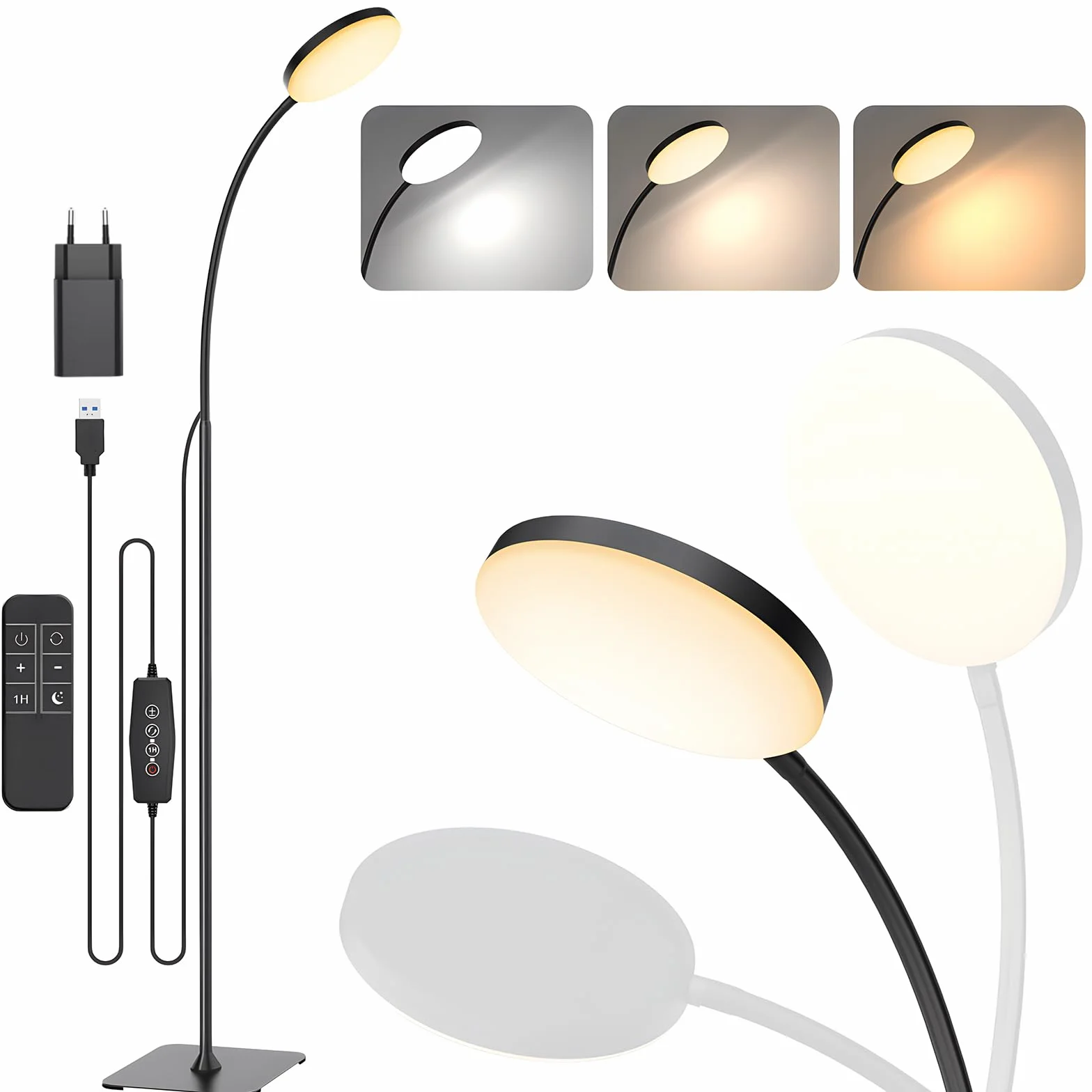 Mojimdo Lampadaire avec télécommande LED fin sur pied, gradation 3 couleurs 10 luminosités, flexible