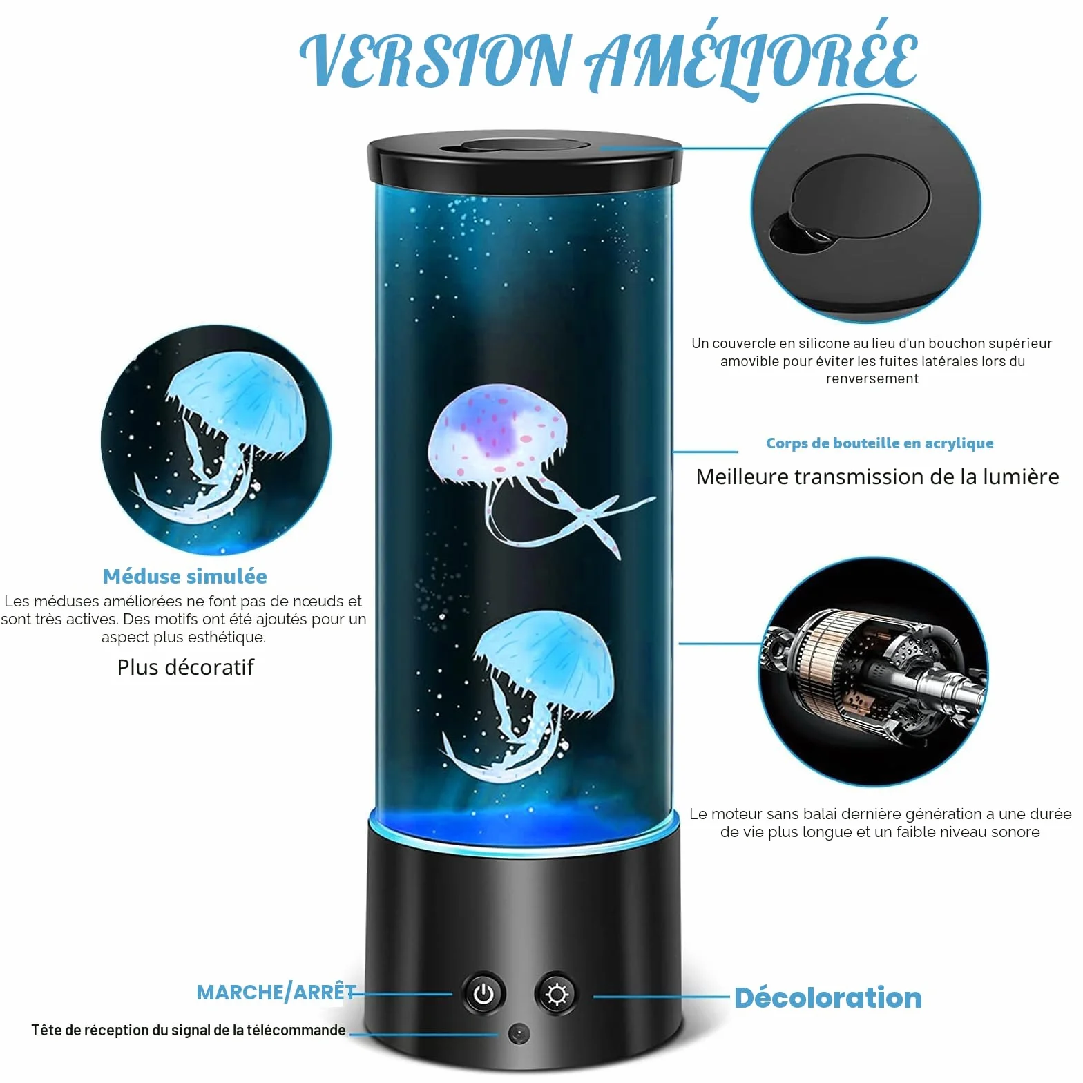 Lampe Méduse Jellyfish Lampe à Lave 17 Effets Lumière Changeants Couleur Aquarium Télécommande USB Noir