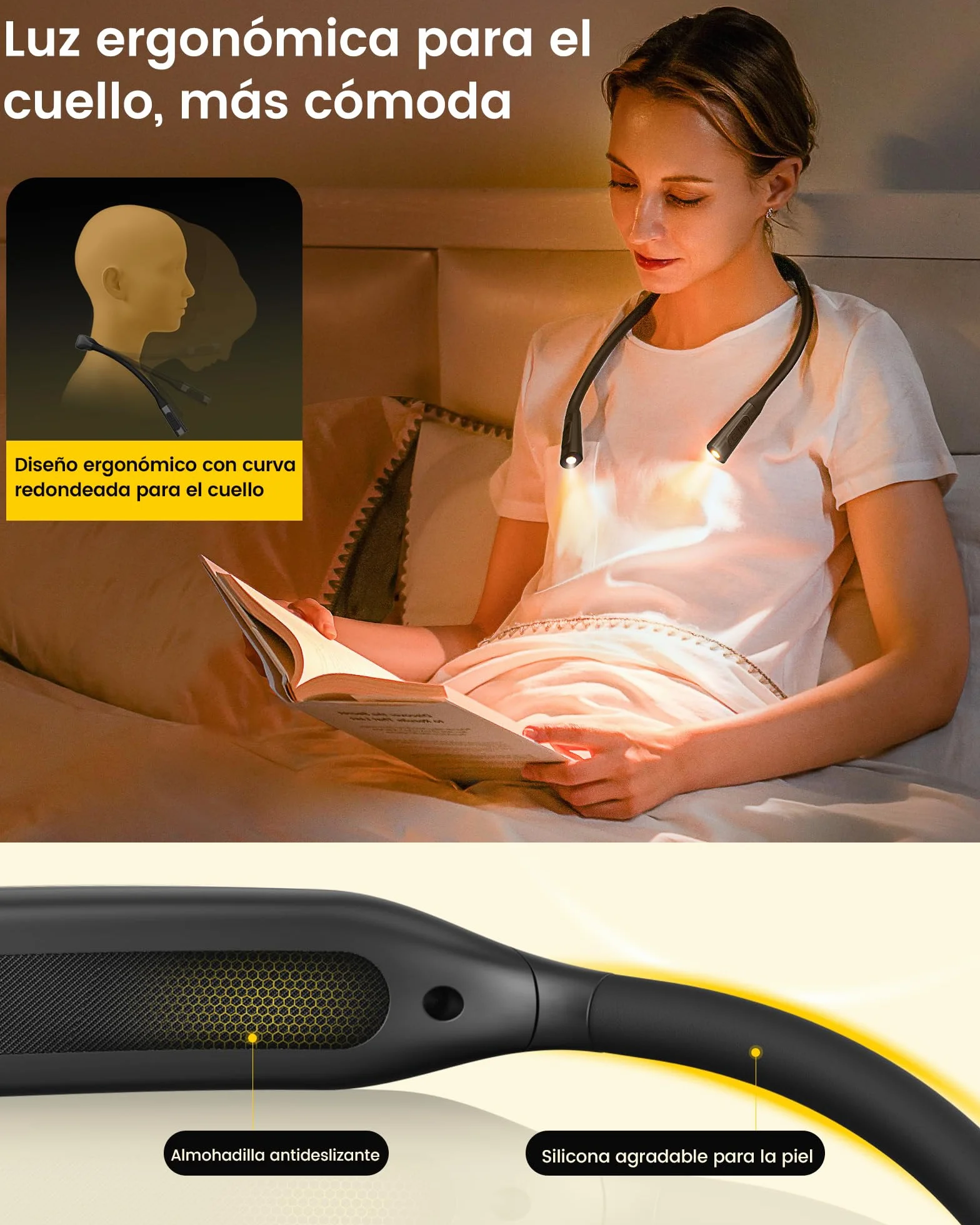 Glocusent Lampe de Lecture Rechargeable 100h Lumière Réglable 5 Niveaux Couleurs Noir
