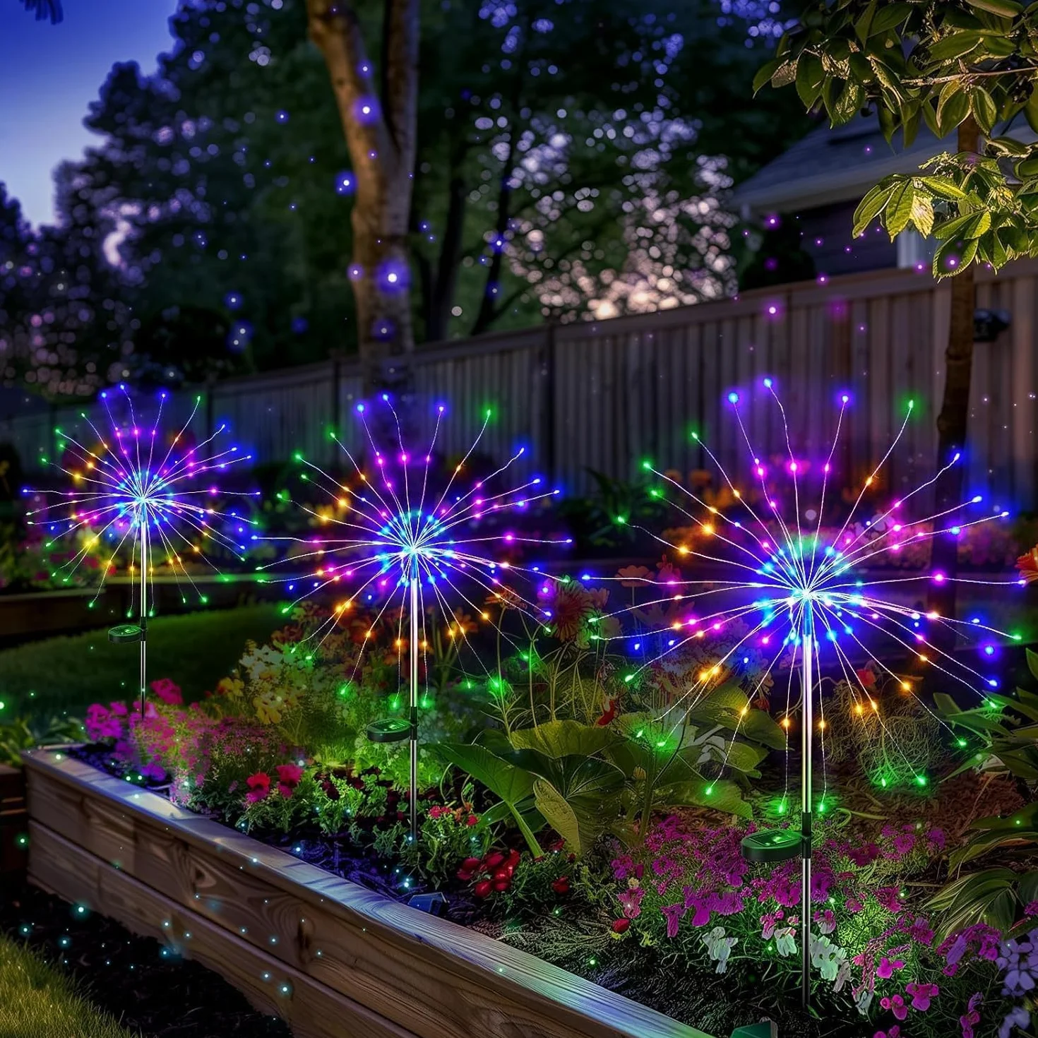 Lampes Solaires Extérieures 200 LED 8 Modes IP65 Acier Inoxydable 51in 2/3 Tiges Réglables Lot de 2
