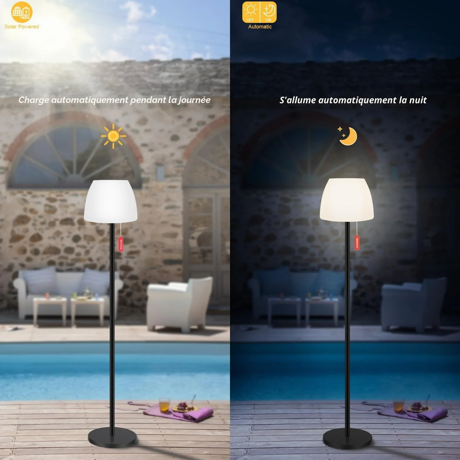 Lampe de Sol Extérieure Solaire avec Détecteur de Lumière, RGB, Blanc Chaud, Rechargeable, LED Étanche