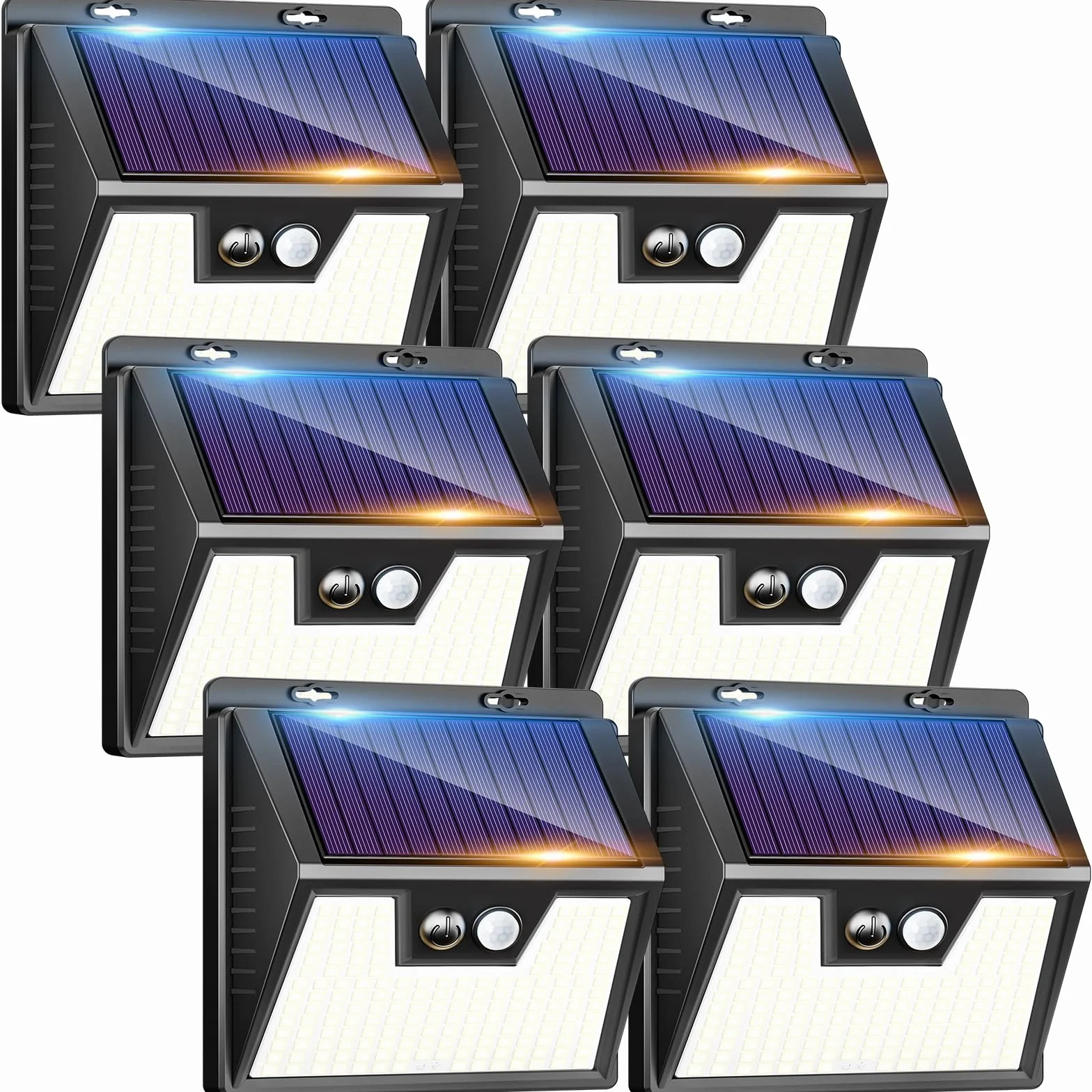 Lampe Solaire Extérieur Lot de 6, IP65 Étanche 3 Modes Détecteur de Mouvement pour Jardin Garage Carport