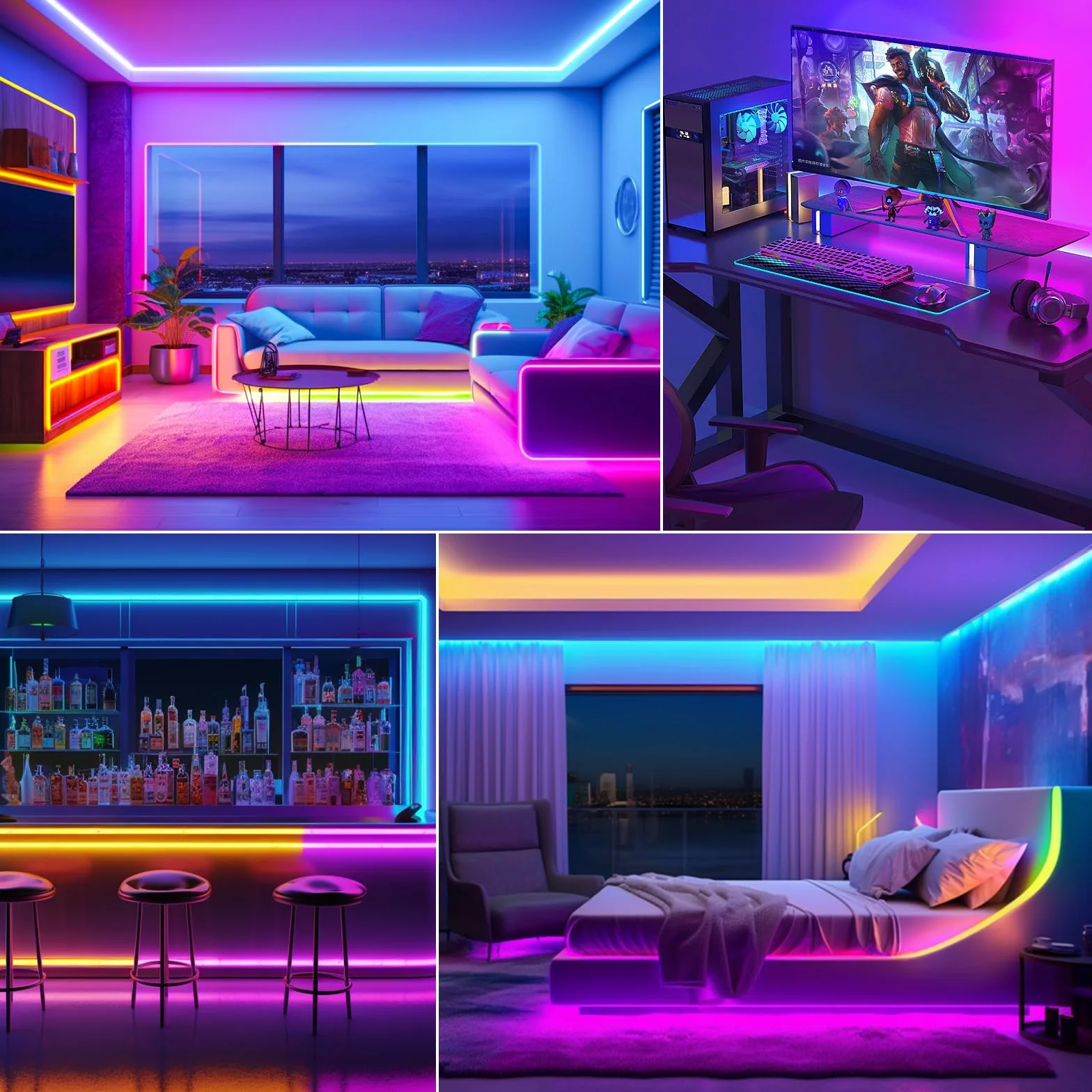 Ruban LED 10M Flexible RGB Bluetooth App Contrôle Synchronisé Musique Chambre Gaming Plafond
