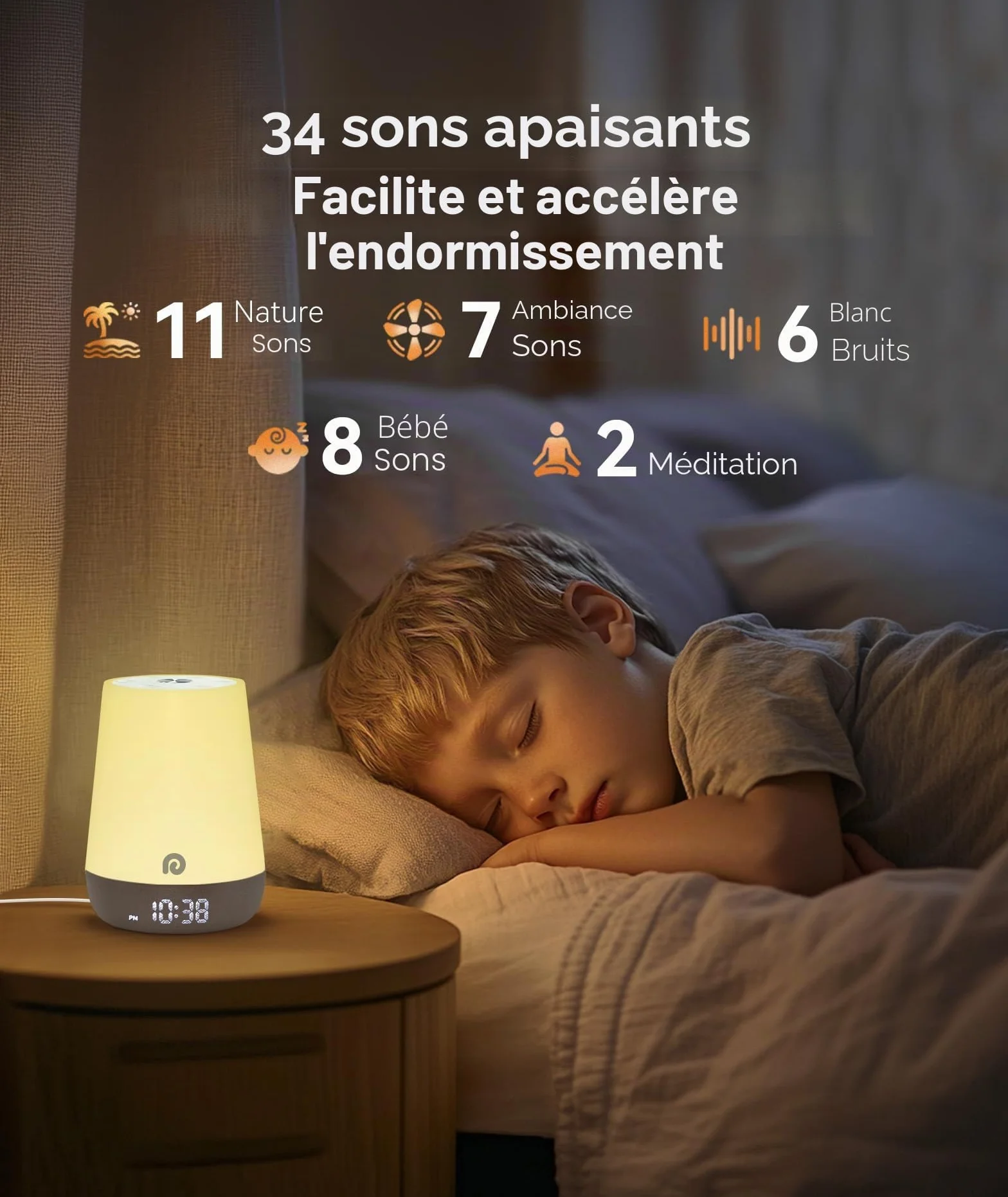Dreamegg Machine à Bruit Blanc Bébé 34 Sons Apaisants Veilleuse Bébé Adulte White Noise Machine 3 Modes d'éclairage 8 Modes Favoris Contrôle via APP Nite 1