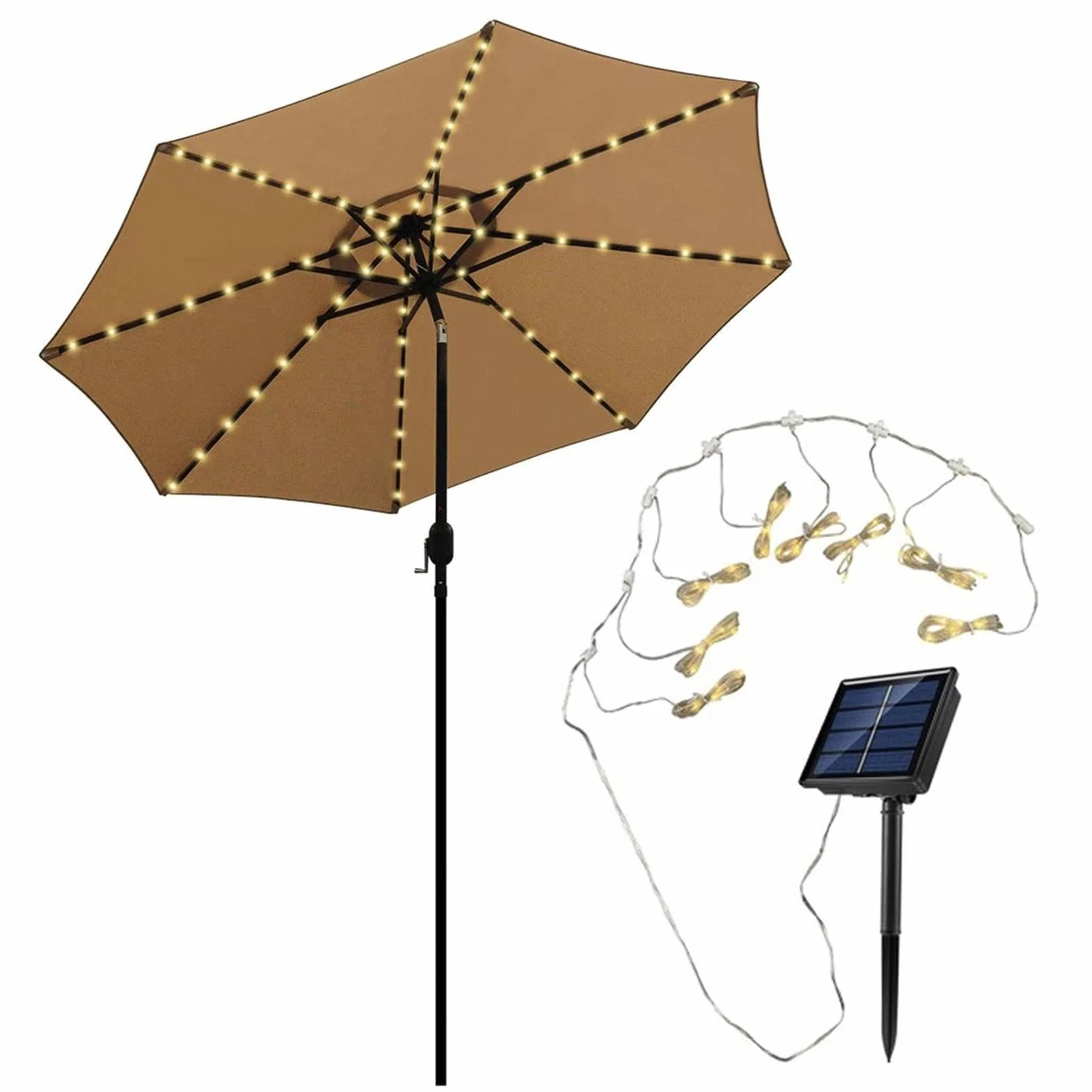 Luminaires solaires pour parasol LED étanches 8 modes de luminosité extérieur terrasse camping