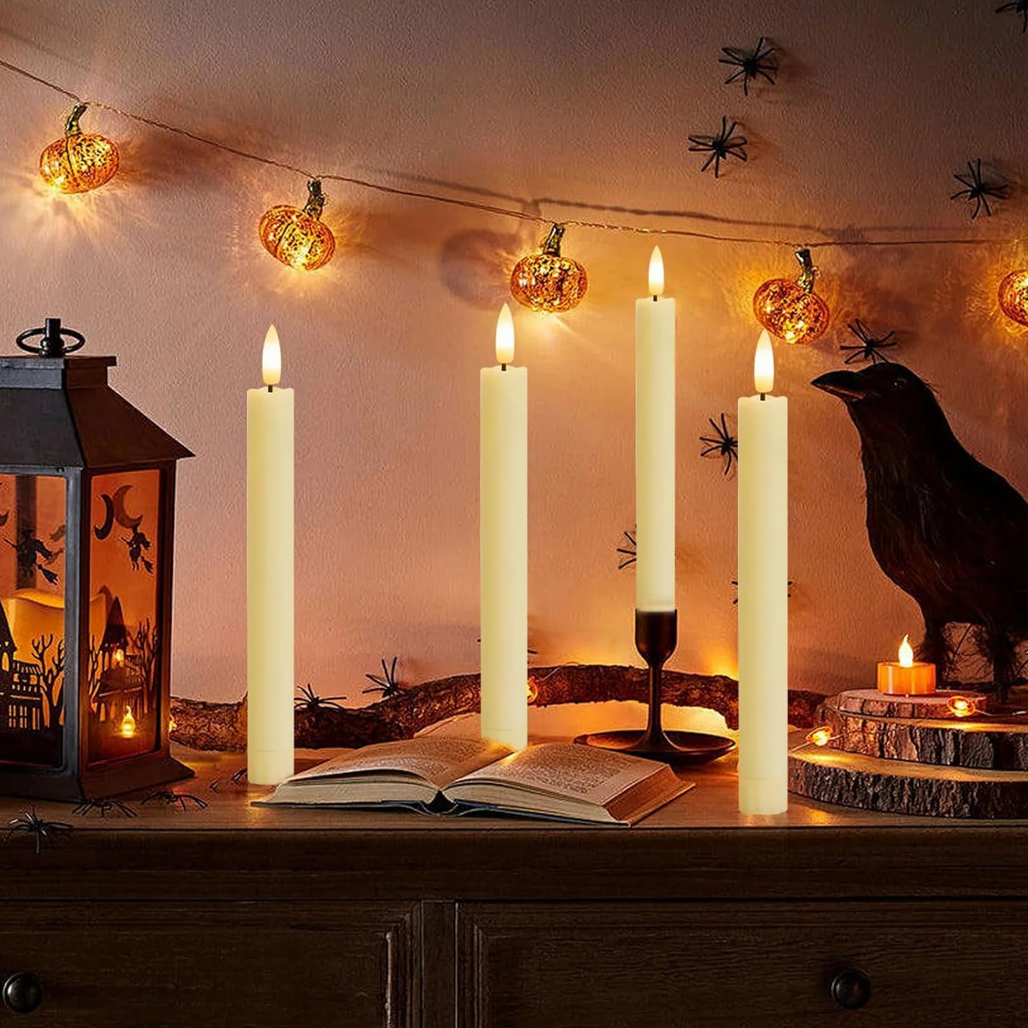 Chandelle LED 12 Pièces 25 CM Bougies Bâton LED Longues Fines avec Minuterie Scintillement Télécommande Halloween