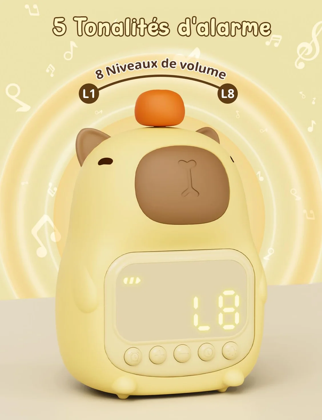 YISSVIC Réveil Enfants Capybara Veilleuse Silicone 2 Alarmes Fonction Répétition Affichage 12/24h Horloge Chevet