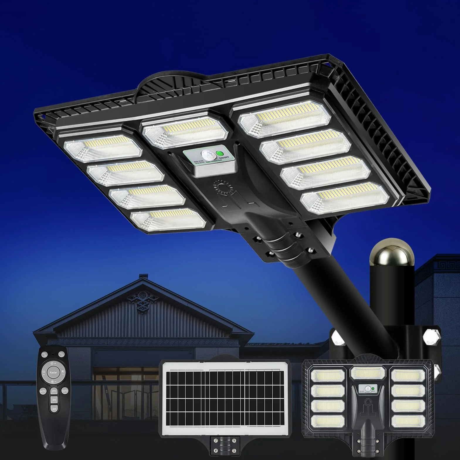 HYPOW 500W Réverbère Lampadaire Solaire Extérieur IP65 6500k