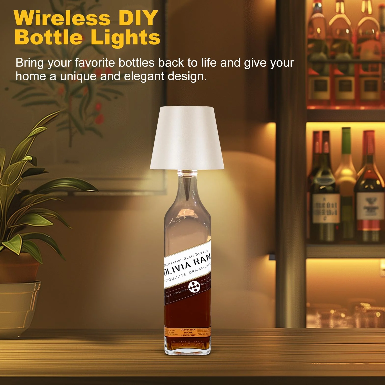 Lampe bouteille sans fil rechargeable USB, 3 couleurs intensité variable, lampe de bureau LED pour bar restaurant salon chambre