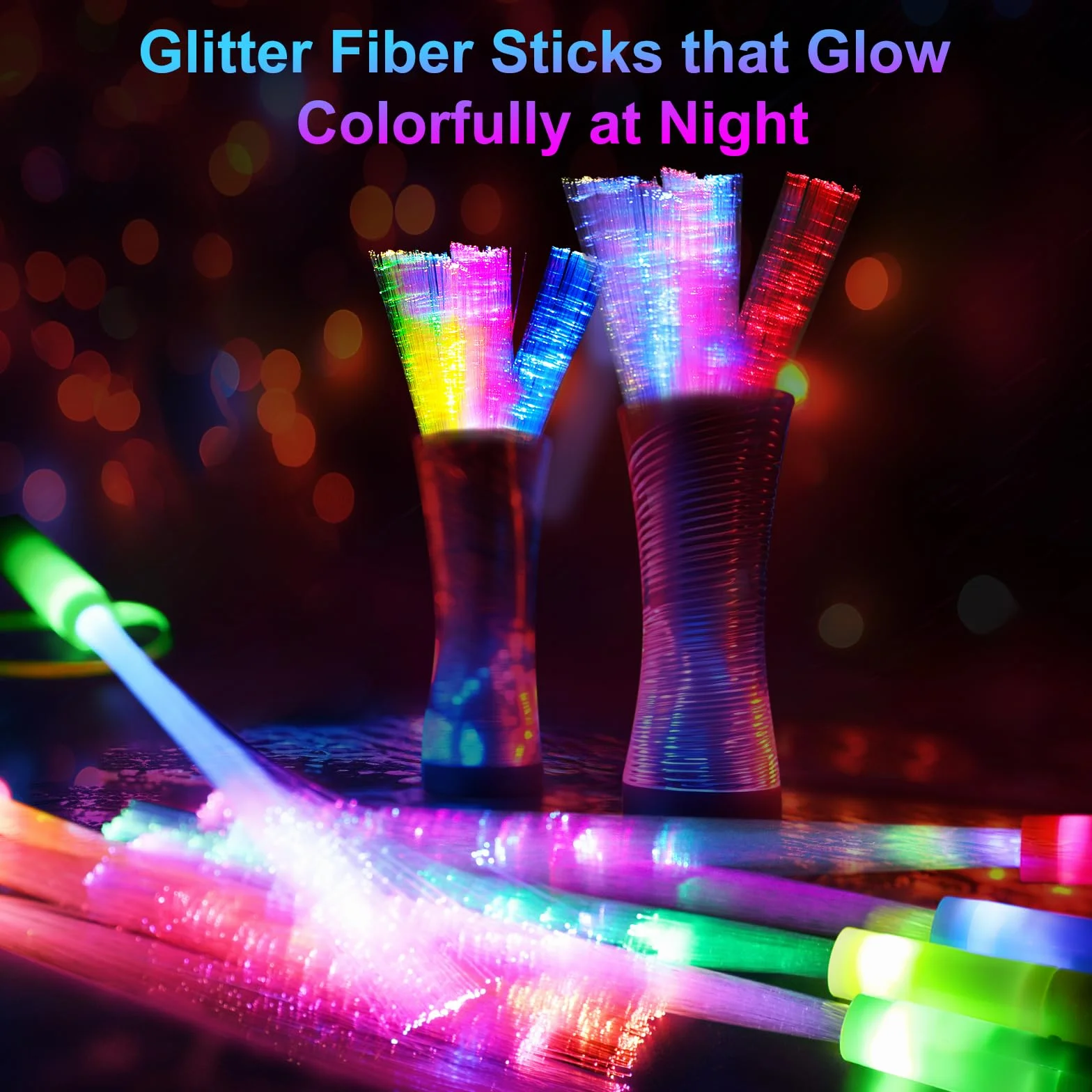 Bâtons Lumineux LED en Fibre Optique Kangtaixin - Lot de 24 avec Piles pour Fêtes et Concerts