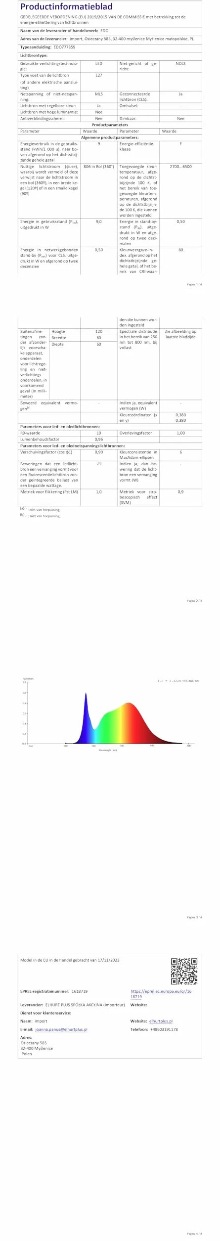EDO RUVA Ampoule Connectée WiFi E27 9W Dimmable LED Intelligente RGB CCT TUYA Compatible Alexa Google Assistant 2700-6500K 806 Lumen 1 pièce