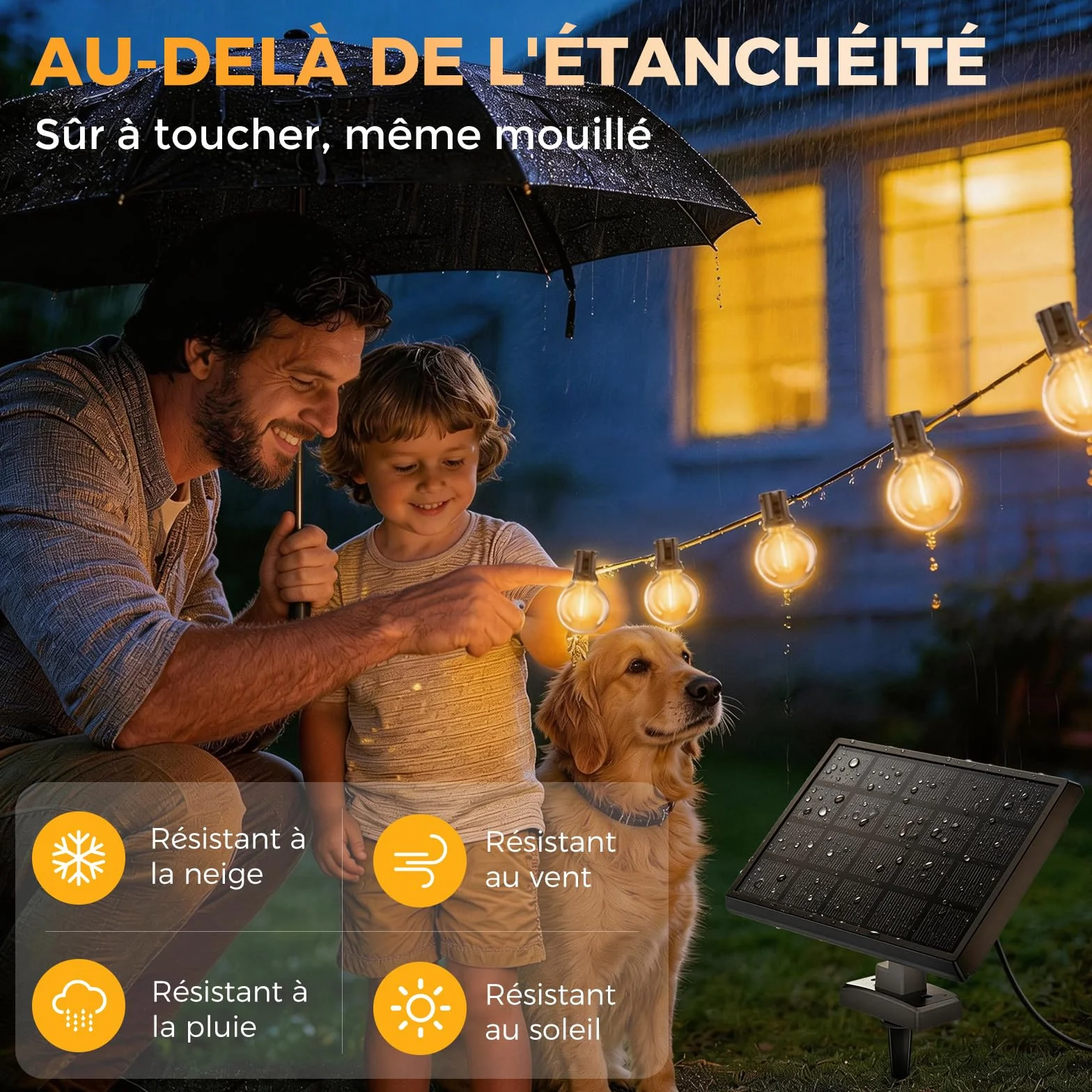 Guirlande Solaire Lumineuse Exterieure 16,3 m avec Telecommande & Minuterie, Étanche G40 LED, 4 Modes Gradable