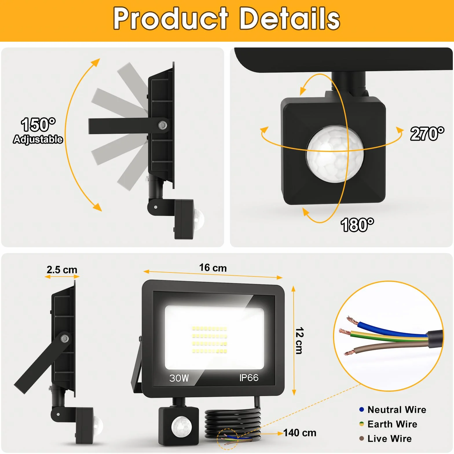 Projecteur LED Extérieur 30W avec Détecteur de Mouvement 2 Packs Blanc Froid 6500K IP66 Etanche Télécommande