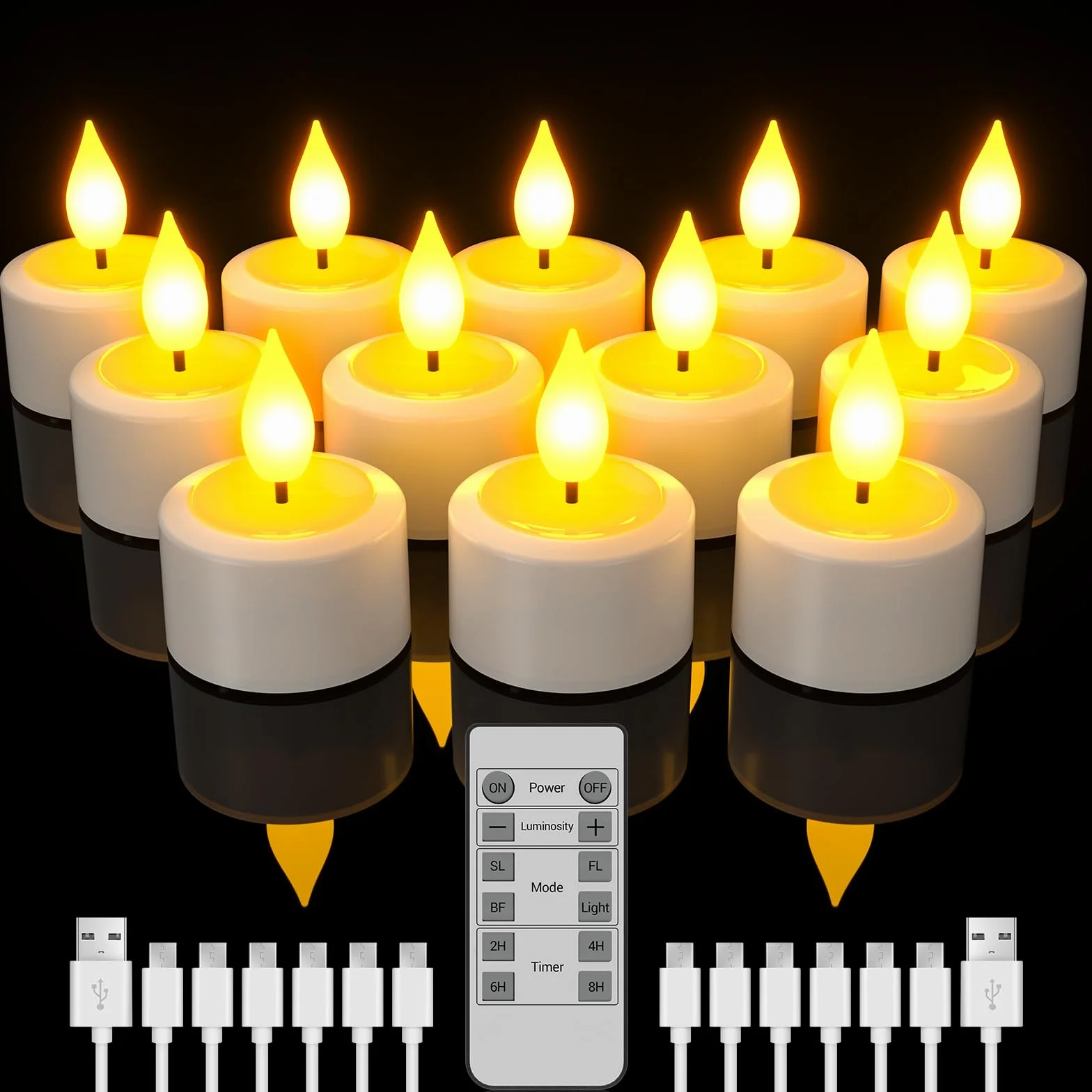 SoulBay 12 Bougies LED Rechargeables Flamme Vacillante avec Télécommande et Minuterie
