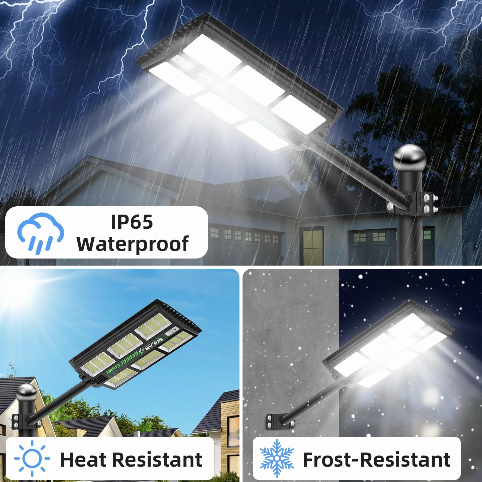 Lampadaires solaires d'extérieur 1200 W IP65 imperméable 1170 LED 6500 K avec télécommande