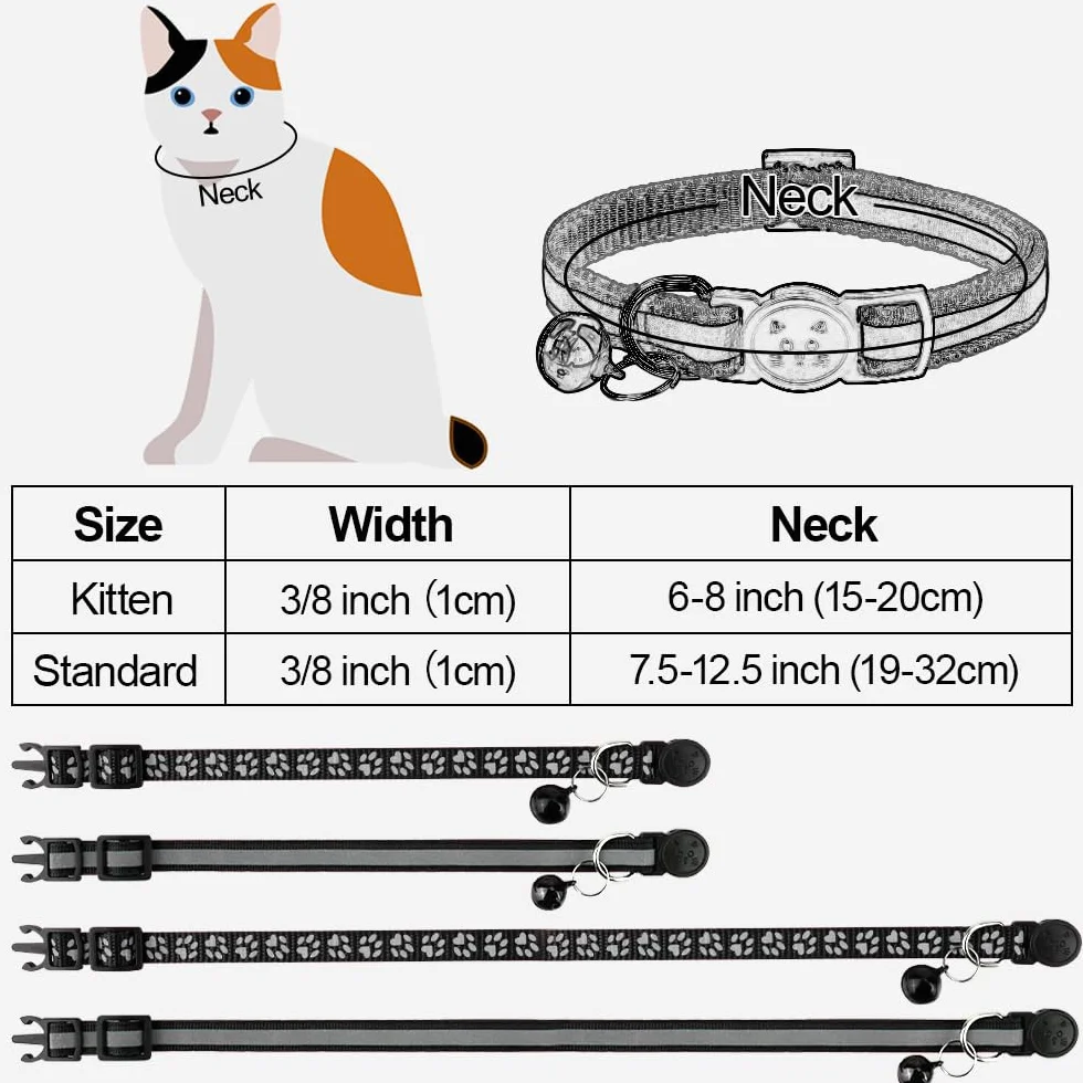 Taglory Collier Chat Anti Étranglement Réfléchissant 2 pcs Réglable 19-32cm Noir