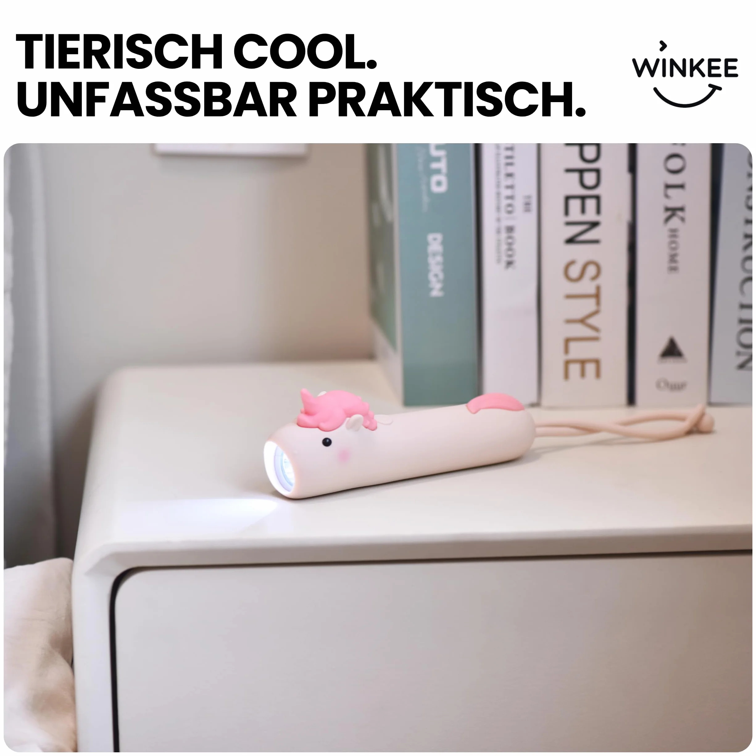 Winkee Lampe Torche Enfant Rechargeable LED Silicone Licorne Camping Randonnée Voyages Batterie Intégrée 12 h Autonomie