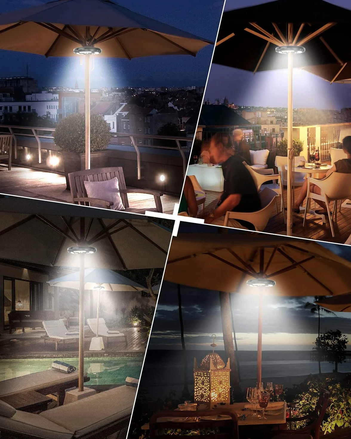 Lampes LED Rechargeable pour Parasol, 2 Modes d'Éclairage, Luminaire sans Fil pour Jardin Terrasse Extérieur