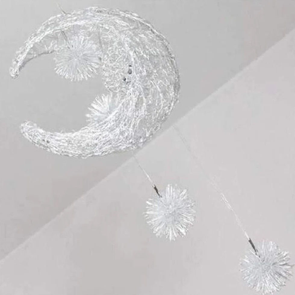 Lustre Suspension Lune étoiles LED Plafonnier Luminaire Aluminium 5 Ampoules Enfants Chambre