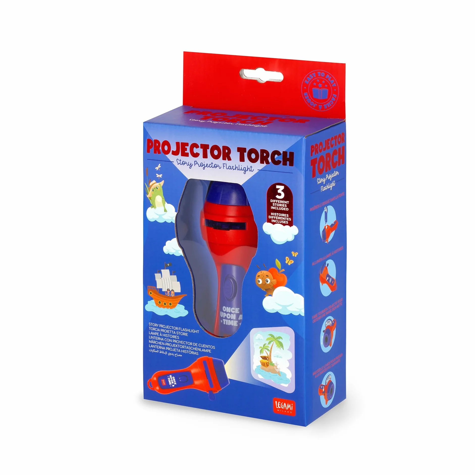 LEGAMI Once Upon a Time Red Story Projecteur Lampe de Poche, Projette 3 Contes pour Enfants, 3 Disques de 8 Diapositives, 7 x 14.5 x 6.3 cm