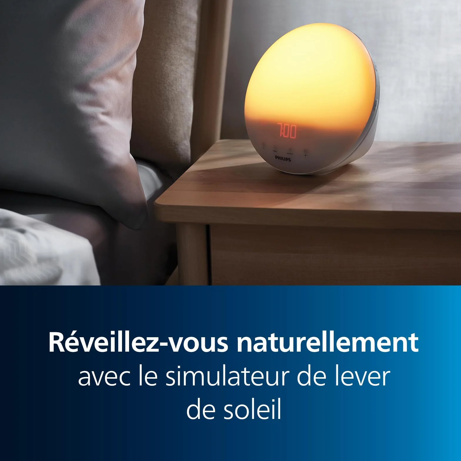 PHILIPS SmartSleep Wake-up Light HF3521/01 – Lampe de réveil avec simulation colorée du lever de soleil, 20 niveaux de luminosité, 6 sons naturels, éclairage nocturne