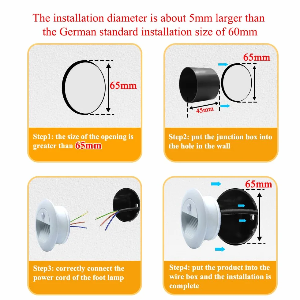 Applique Encastré Murale LED 1.5W 3000K IP65 65mm 230V Blanc Paquet de 4