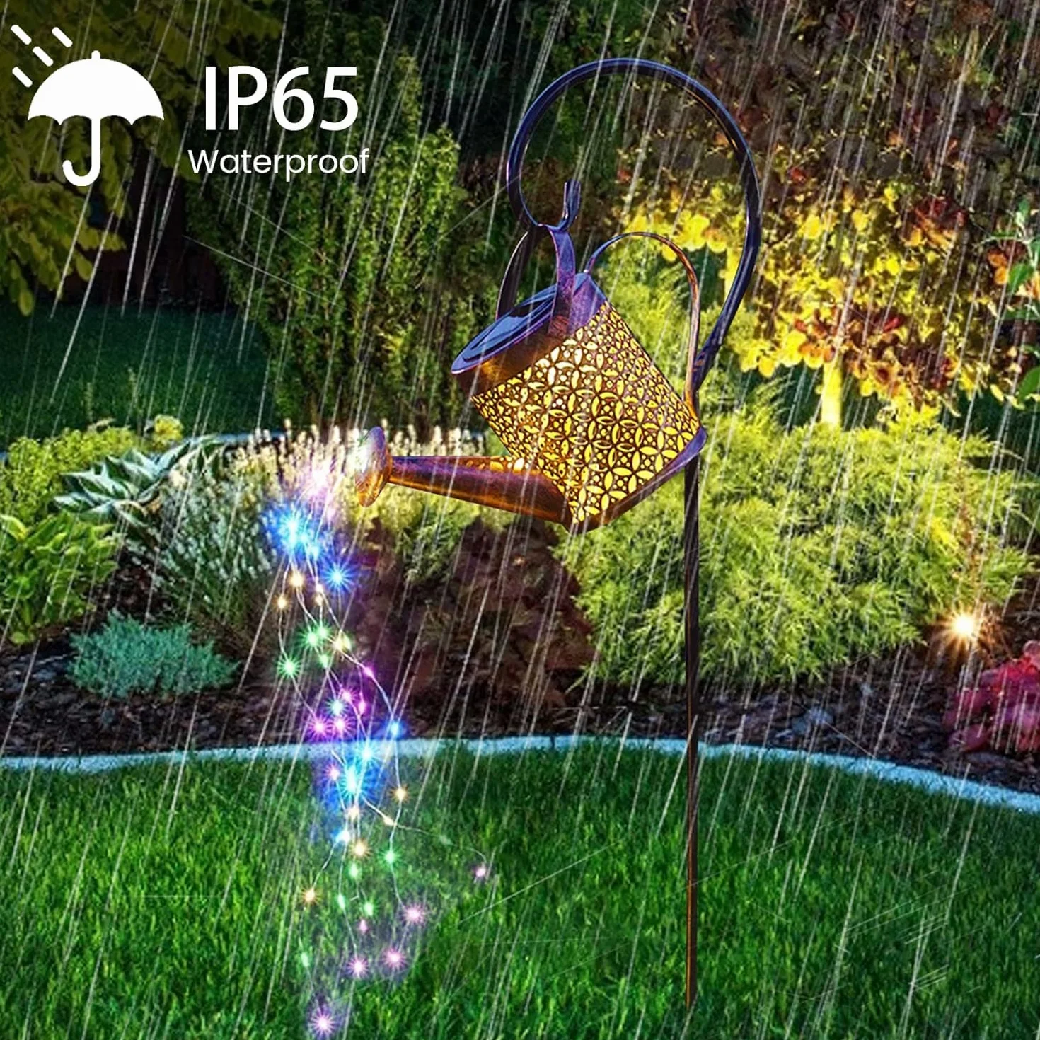 Lampe Arrosoir Solaire Extérieur 60 LED Lanterne Étanche IP65 Blanc Chaud Jardin