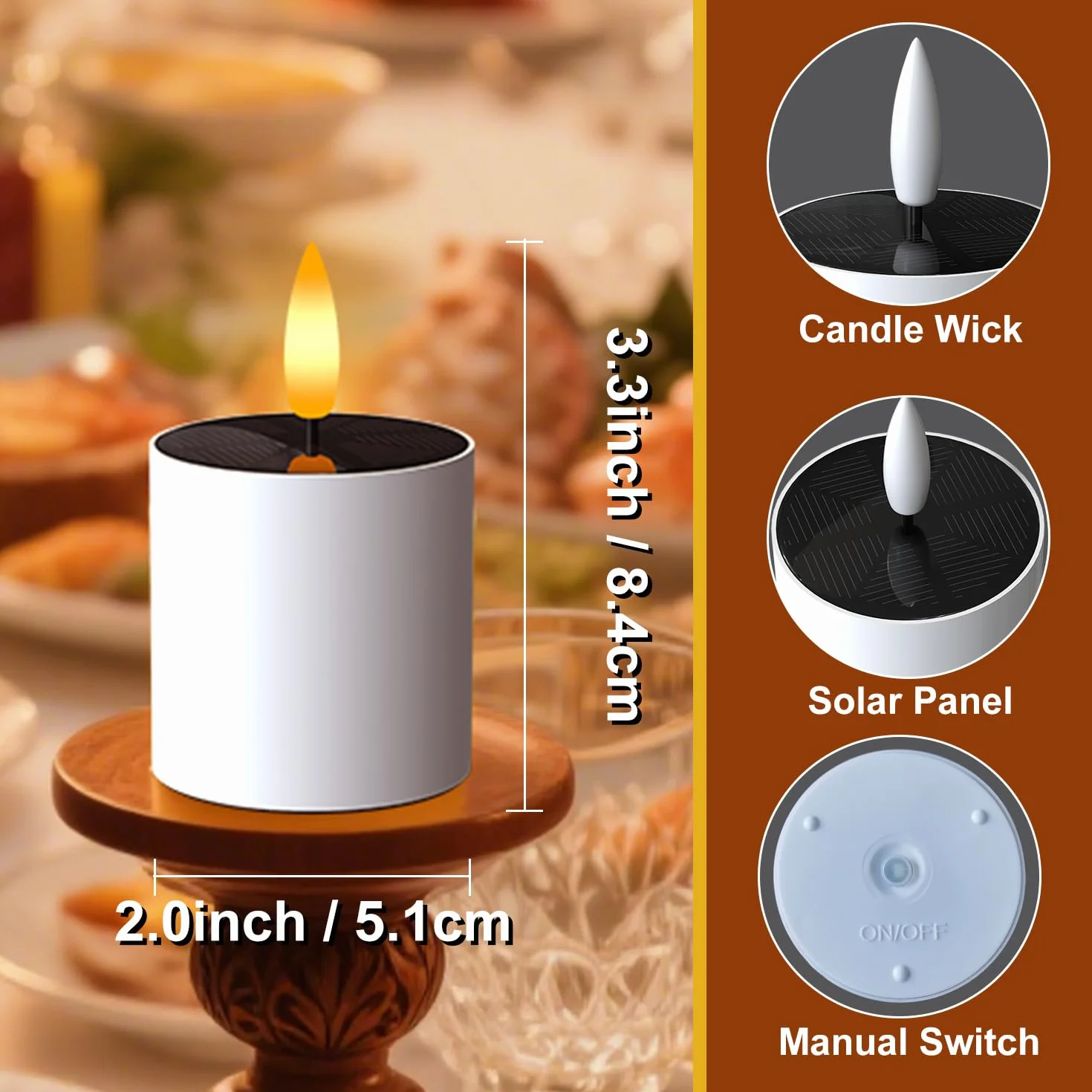 Bougies solaires LED d'extérieur étanches lot de 6 avec capteur crépuscule à l'aube vacillantes
