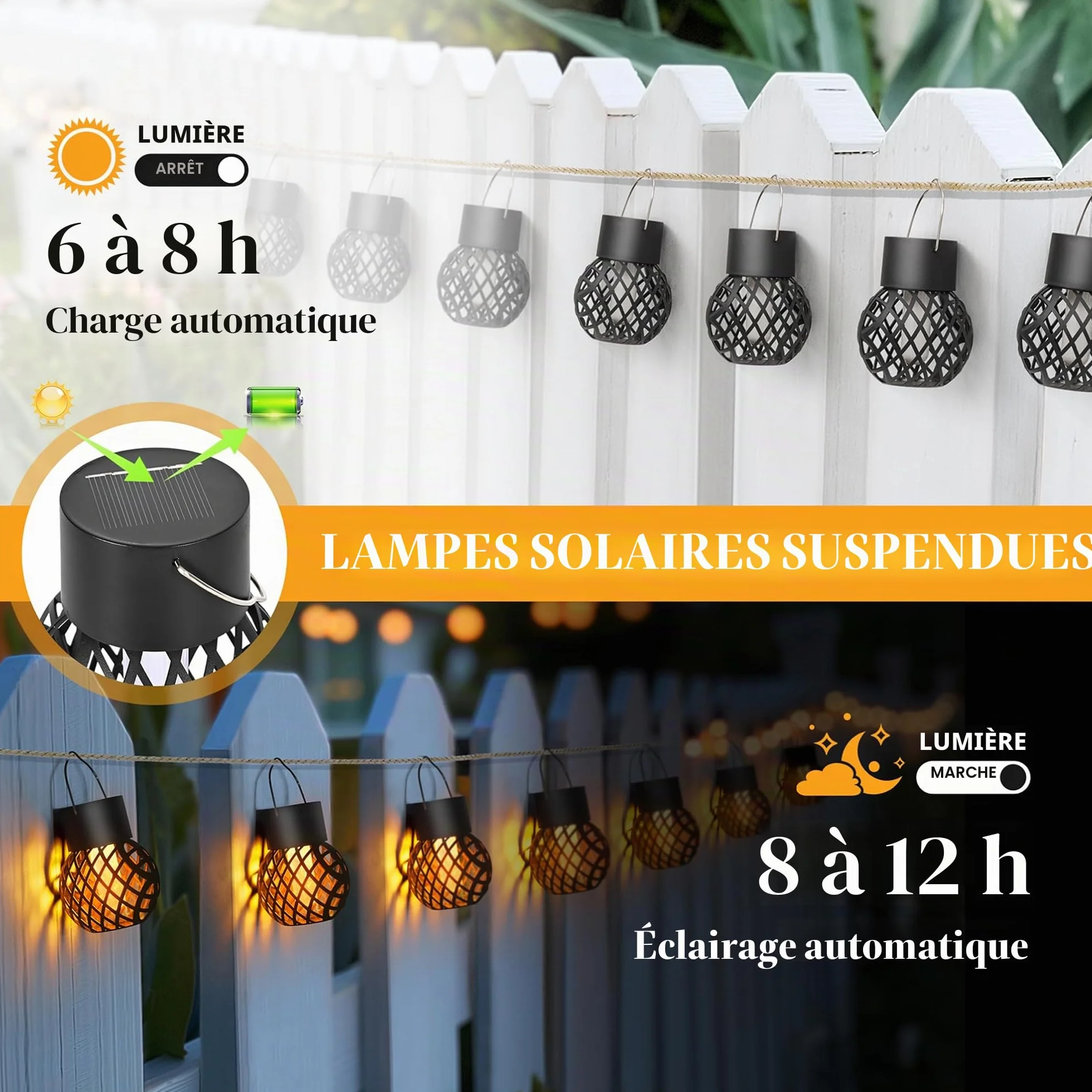 GIGALUMI Lampes solaires de jardin extérieur, lot de 8, étanches, flamme vacillante