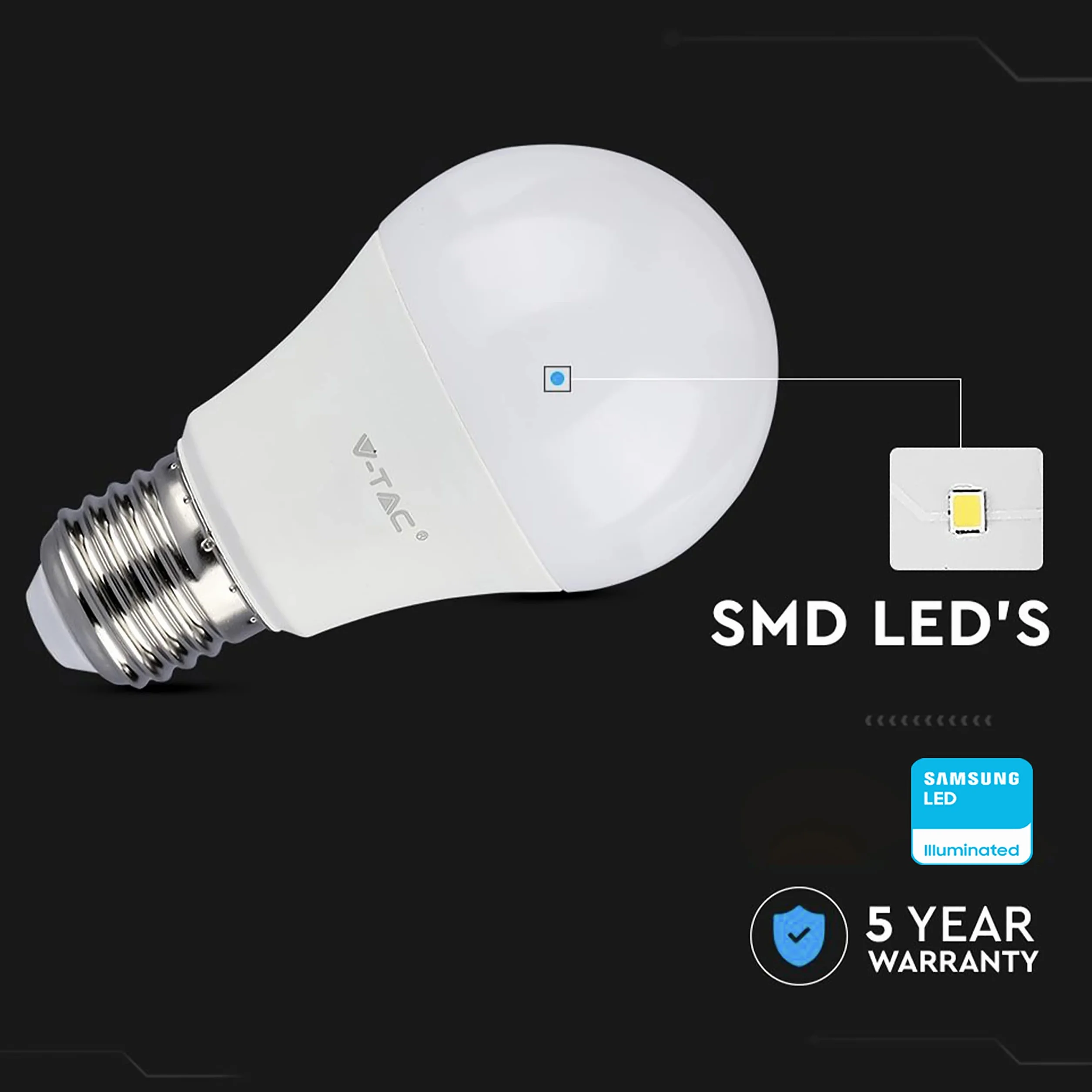 V-TAC Ampoule LED E27 8,5W Equivalent 60W A60 806 Lumen 6500K Blanc Froid
