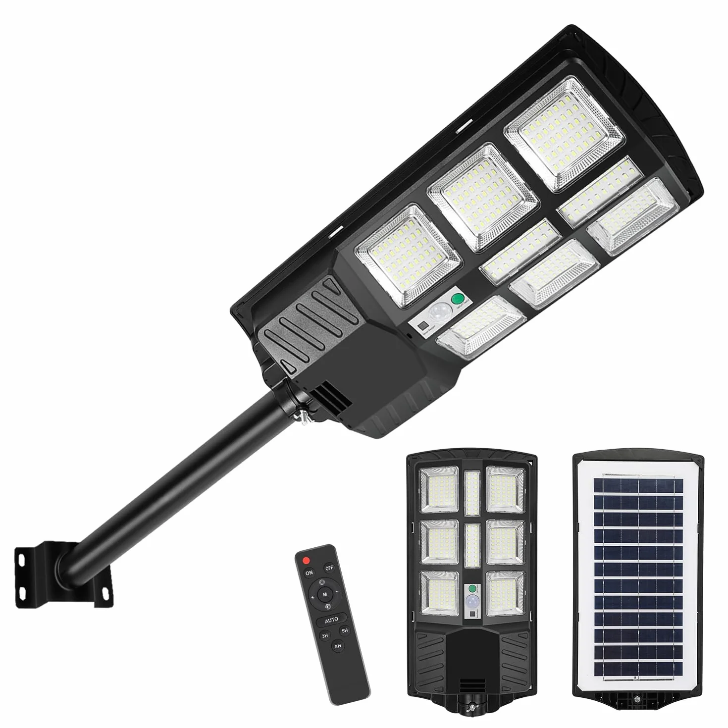 Lampadaire solaire de rue 300 W LED extérieur 6500 K Blanc froid IP65 avec télécommande