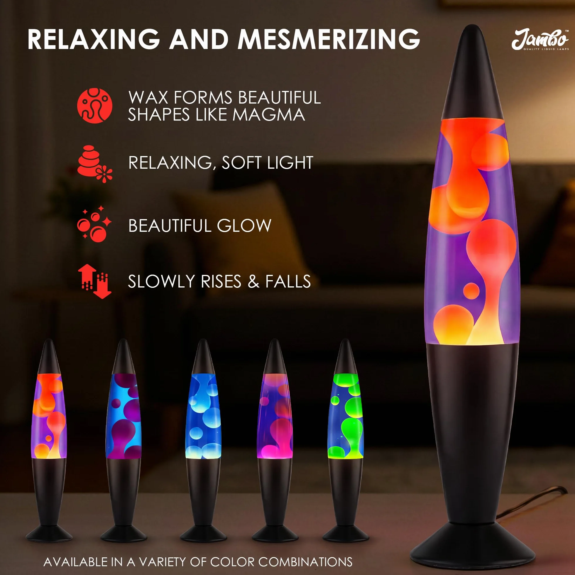 Lampe à Liquide Relaxante 16" Violet/Cire Jaune/Orange pour Salon Bureau Chambre
