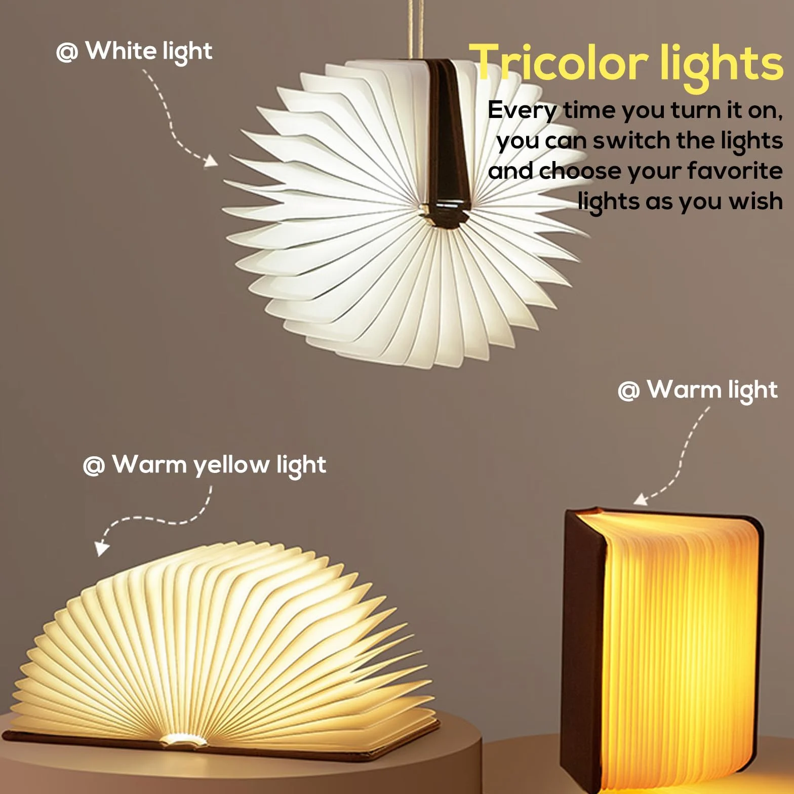 SUNOYA Lampe Livre LED Pliante en Bois, 3 Couleurs Rechargeable, Mini Lampe de Lecture Magnétique