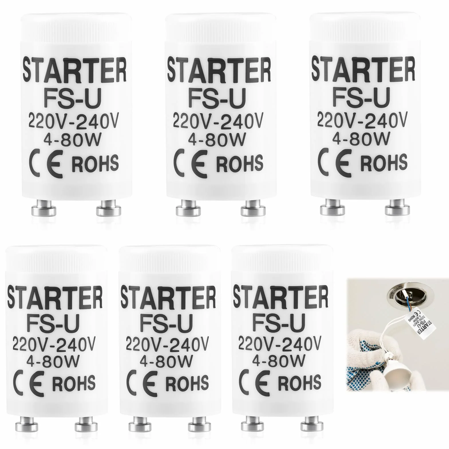 Starter Neon 4-80W 220-240V Tubes Fluorescents Démarreur Universel pour Lampes UVC